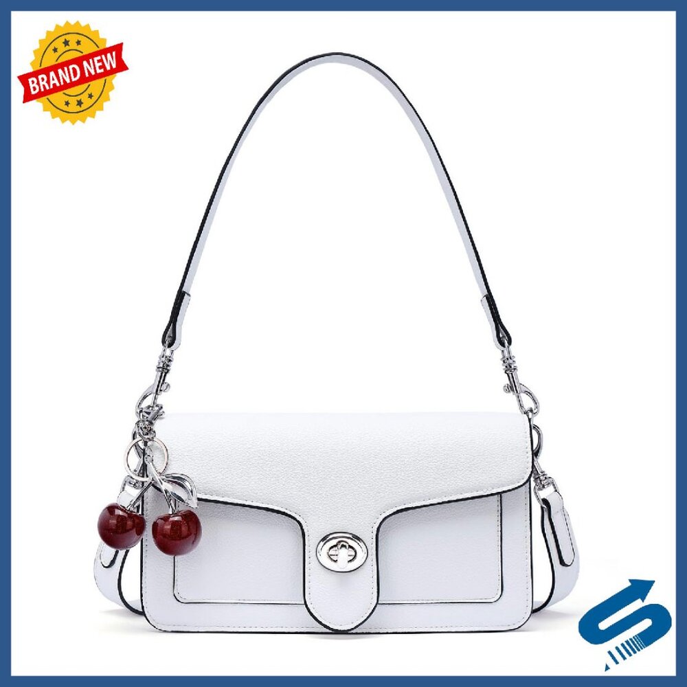 Vegan Leather Crossbody Bag With Cherry Charm, 2 Straps, Multiple Pockets